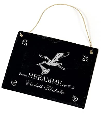 Schiefertafel Schild BESTE HEBAMME DER WELT Wunschnamen Schiefer graviert 22 x 16 cm | Dekolando