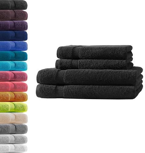 2X Duschtuch + 2X Handtuch | Schwarz | 100% Baumwolle Frottier | Oeko-TEX® Standard 100 | Premium Qualität 500 g/m²
