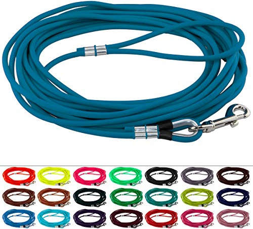 LENNIE Runde BioThane Schleppleine für Hunde ab 25kg, Ø 8mm, 7m lang, mit Handschlaufe, Lagune