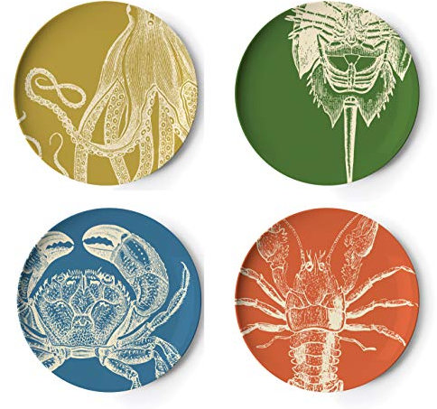 Thomas Paul Melamine Sealife Dinner S/4 Plate, Multi