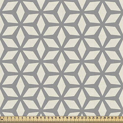 ABAKUHAUS Geometrisch Gewebe als Meterware, Rhombus Stern Muster, Dicht Gewebter Stoff zum Nähen Polster Wohnaccessoires, 3M (148x300cm), Elfenbein und Grau