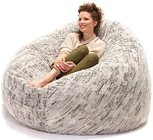 Jaxx 6 Foot Cocoon - 2-in-1 Convertible Bean Bag Bed & Large Bean Bag Chair for Adults, Premium Luxe Faux Fur - Silver Fox