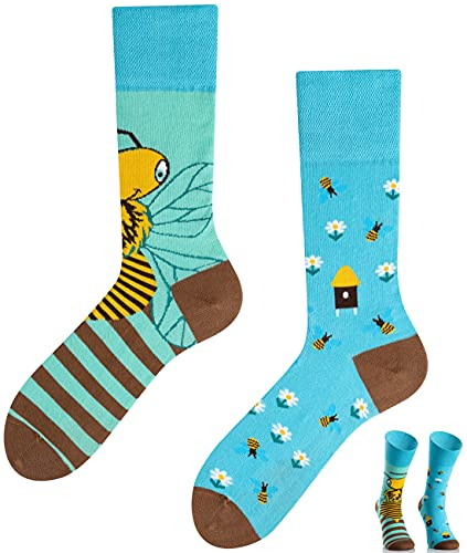 TODO Colours Lustige Socken mit Motiv - Mehrfarbige, Bunte, Verrückte für Herren und Damen (39-42, Bienen auf Wiese)