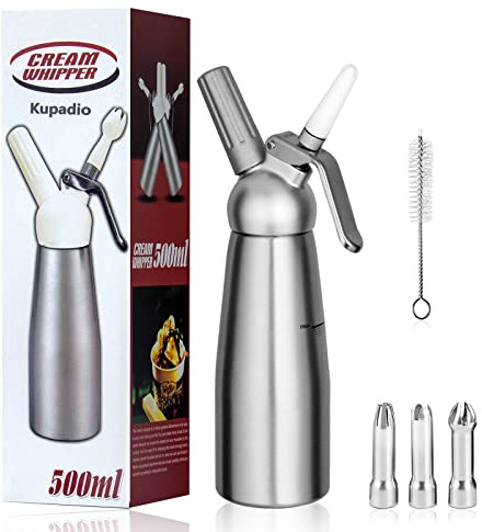 Professional Aluminum Whipped Cream Dispenser Cream Maker 500mL (1 Pint) for Desserts Gourmet Cream Whipper with 3 Decorating Nozzles- N2O Chargers (Not Included)