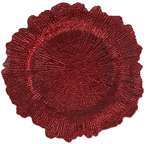 Welmatch Platzteller für Riffe, Kunststoff, 33 cm, rund, mit Blumenmuster, Rot, 12 Stück
