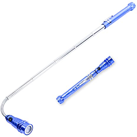 S&R Flexible Magnetische Taschenlampe mit 3 LED, Leuchte teleskopierbar von 175-582 mm, praktischer Magnetkopf und Magnetfuß für sicheren Halt, Teleskopheber, Greifwerkzeug mit Licht