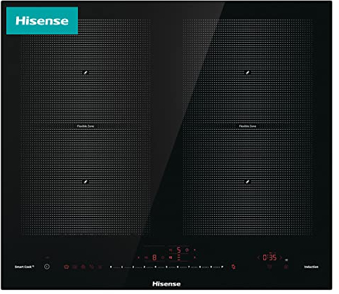 Hisense I6456CB - Placa Inducción, 4 Zonas, Zona Flexible, Diseño Minimalísta, Encimera de 60Cm, Bloqueo Infantil, Resistente a los Arañazos con Terminación Biselada