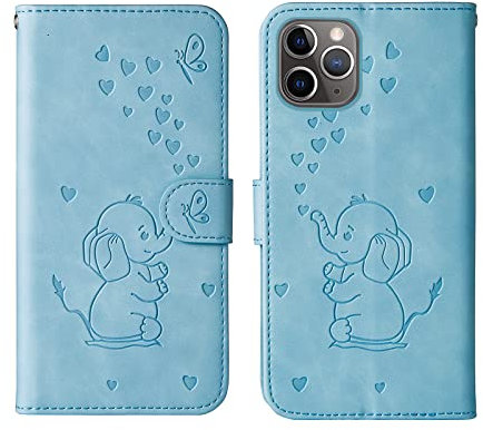 Bartern Flip Case for iPhone 11 Pro,Cute Elephant PU Leather Folio Flip Wallet Phone Case Cover with Card Holder Magnetic Closure and Stand Feature for iPhone 11 Pro,Blue