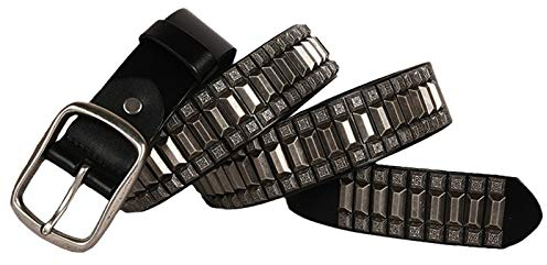 Herren Damen Gürtel Leder Nietengürtel Hip-Hop-Legierungs Schnalle Rindsleder Ledergürtel Verzierter Mit Silberfarbener Dornschließe Kürzbar,Schwarz,105cm(34~36)