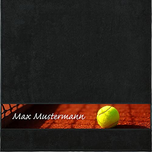 Manutextur Duschtuch mit Namen - personalisiert - Motiv Tennis - viele Farben & Motive - Dusch-Handtuch - schwarz - Größe 70x140 cm - persönliches Geschenk mit Wunsch-Motiv und Wunsch-Name