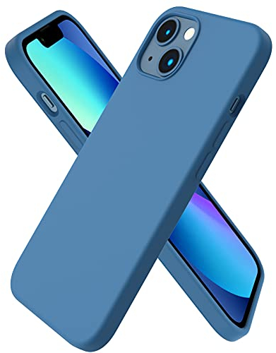 ORNARTO Compatible with iPhone 13 Case 6.1, Slim Liquid Silicone 3 Layers Full Covered Soft Gel Rubber Case Cover 6.1 inch-Blue
