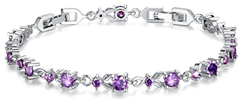 SUSBAG Bracciale tennis da donna, placcato oro bianco, con scintillanti zirconi e regali di Natale per lei, bracciali viola