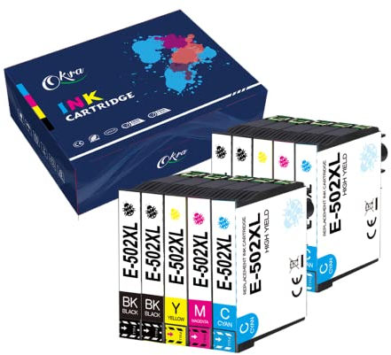 Okra 10 Stück Kompatibel mit Druckerpatronen Epson 502 XL patronen Epson 502XL für Epson XP 5100 XP 5105 XP 5150 XP 5155 Epson WF 2860 WF 2865 Epson WF-2880 WF 2885 WF-2860 WF-2865 WF-2880 WF-2885