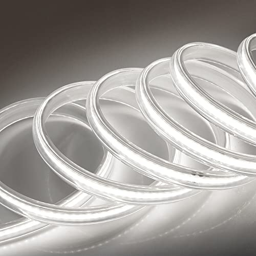XUNATA COB Ruban à LED avec interrupteur, 360Leds/m IP65 étanche 230V Super Lumineux Bandeau LED Flexible pour armoire, cuisine, chambre à coucher, décoration intérieure DIY (Blanc, 1M)