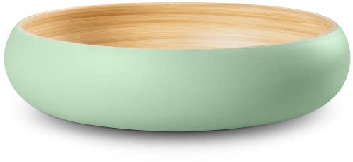 LEXA Frutero para mostrador de cocina, centro de mesa grande y redondo, hecho a mano de madera de bambú natural, ideal como cuenco decorativo de caramelo o cesta de frutas para cocina (verde salvia)