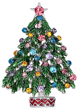 Clearine Weihnachtsbaum Brosche für Damen Weihnachten Kristall Strass Kostüm Geschenk Mehrfarbig Gold-Ton