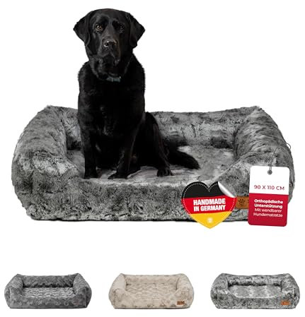 HS-Hundebett® Kuschelbett Deluxe Exklusiv XL (90x110 cm) – Orthopädisches Hundebett mit Memory Foam & Anti-Rutsch – Waschbar – Shadow – Made in DE