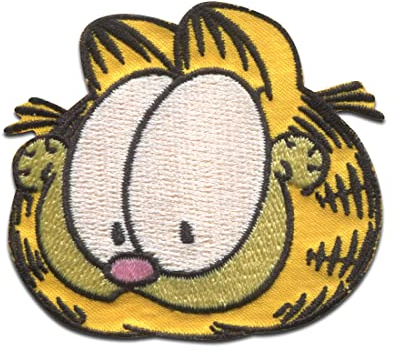 Comercial Mercera Garfield Kopf Comic Katze gestickt - Aufnäher, Bügelbild, Aufbügler, Applikationen, Patches, Flicken, zum aufbügeln, Größe: 5,4 x 5,9 cm