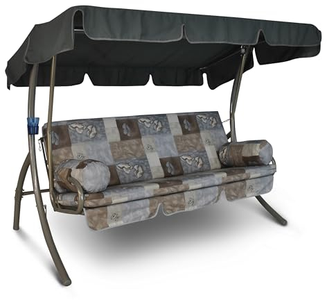 Angerer Freizeitmöbel GmbH Hollywoodschaukel Trend - Gartenschaukel Made in Germany - Schaukel zum Sitzen, Liegen und Entspannen - mit Bett-Funktion - einfache Montage (Grau-Beige-Braun Gemustert)