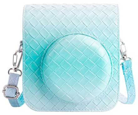 MUZIRI KINOKOO Case for Fujifilm Instax Mini 12 / Fuji Mini 12 Instant Film Camera, PU Leather Gradient Weave Veins Protective Case with Shoulder Strap - Blue