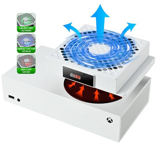 DEPGI Cooling Fan for Xbox Series S, Featuring Automatic Fan Speed Adjustment Based on Temperature, LED Display Screen, Low Noise, Easy Installation, 3 speeds 1500/1750/2000RPM (140MM), with RGB LED.