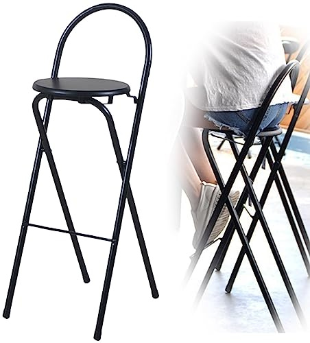 Klapphocker für Erwachsene, Küchenstühle, 65/70/75 cm, Faltbarer Barstuhl für Büro, Party, Runder Sitzhocker, Tragbarer Klappbarer Tresenhocker (Color : Black, Size : 75cm/30in)