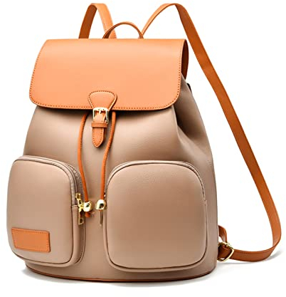 NICOLE & DORIS Frauen Rucksack Modern Rucksack Damen Elegant PU Leder Rucksackhandtaschen Anti Diebstahl Rucksäcke Cityrucksack Daypack für Reisen Freizeit Arbeit Khaki mit Braun