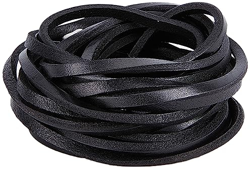 GORGECRAFT 5.5 Yard Schwarze Flache Echtlederstreifen 5.5 mm Breit Rindslederschnur 4 mm Dick Glänzende Lederriemen Flechten Perlenfäden Zum Basteln Schlüsselanhänger Herstellen von Griffen