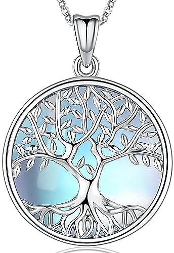 Baum des Lebens Kette Damen Lebensbaum Anhänger Sterling Silber 925 Baum des Lebens Mondstein Kette Baum des Lebens Schmuck für Frauen