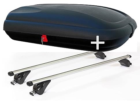 Dachbox VDPBA320 320 Liter carbonlook abschließbar + Dachträger VDPKING1 kompatibel mit Peugeot 2008 5 Türer ab 2019