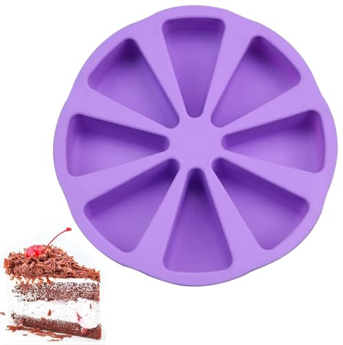 Menmamenma Cake Tin Baking Mould, 8 Cavity Large Triangle Non Stick Silicone Muffin Tray for Baking Bread Brownie Cheesecake Butter Soap Scone Bakeware (Purple)