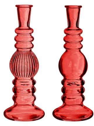 NaDeco Glasvase Bunt 'Florence' 2er Set - Farben und Größen wählbar | Kerzenvase | Bunte Glasvasen | Deko Vasen | Ausgefallene Deko Vasen | Farbige Glasvasen, Farbe:Rot, Größe:h.23 Ø8.5