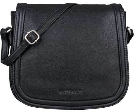 ROYALZ 'Maryland' Vintage Leder Handtasche Frauen Mittel-groß - elegante Schultertasche Damen Echtleder - Vintage Ledertasche perfekt für Freizeit Ausgehen City Ausflüge, Farbe:Schwarz