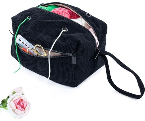 MYBAGZING Kleine Häkeltasche Organizer – Cordgarn-Tasche – Garnhalter zum Häkeln – Häkel-Aufbewahrungstasche für Häkelnadeln, Häkelzubehör, Stricktasche für Häkelliebhaber, Muttertagsgeschenk