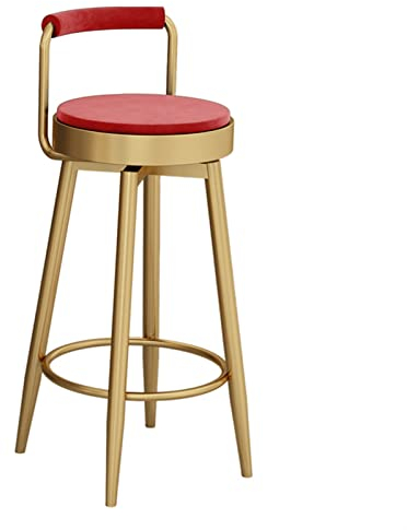 Küchenbar-Hochstuhl, hoher Hocker, Thekenhöhe, goldenes Metallgestell, gepolsterter Flanellstuhl, Kücheninsel, Bistro, Frühstücks-Esszimmerhocker, Höhe: 65 cm (Farbe: Rot)