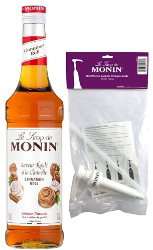 MONIN - Sirop Saveur Roulé à la Cannelle + 1 Pompe à Sirop - Pour Café, Chocolat Chaud, Capuccino ou Latte - Arômes Naturels - Bouteille en Verre - 70 cl