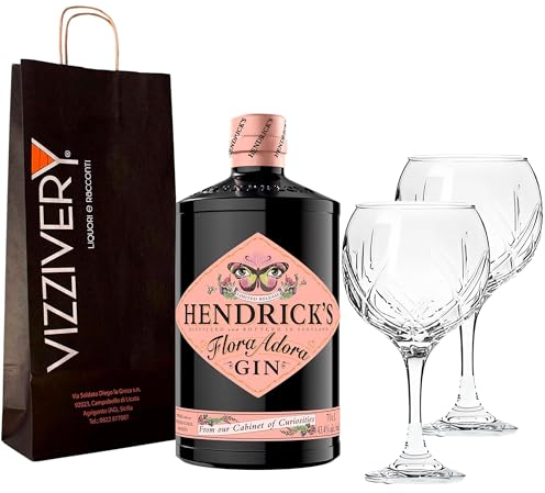 Hendrick's Gin Flora Adora Edizione Limitata 43,4% Vol. 700 ml - Set da Gin con Due Bicchieri In Vetro Borgonovo 620 ml in Omaggio