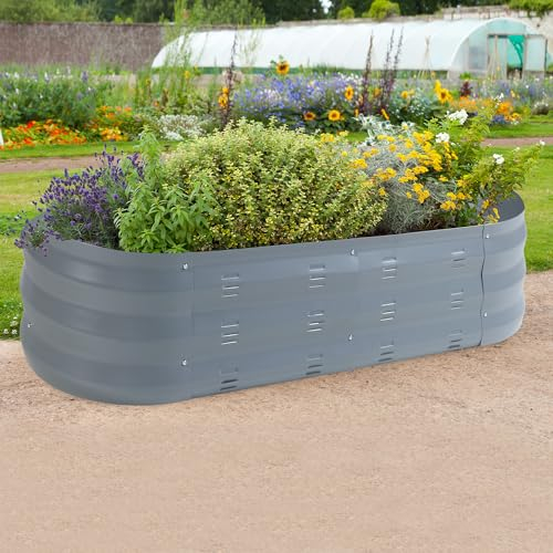 casa.pro Hochbeet Alfedena Gemüsebeet für Garten Pflanzbeet 129 x 50 x 25 cm oval Blumenkasten ohne Boden verzinkter Stahl Anthrazit