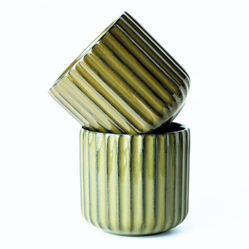 Erkundpresso. Lot de 2 Tasses à Expresso 180ml Sans Anse, Céramique Artisanale, Tazas de té japonesas, Épaisse Paroi, Lave-vaisselle & micro-onde, Coffret Cadeau - Vert