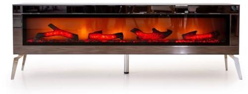 Casa Padrino Luxus TV Schrank mit LED Elektrokamin und Fernbedienung Silber 180 cm
