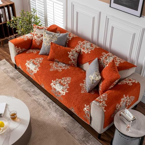 Peiaw Sofa/Couch Bezug Couchbezug 1 2 3 4 Sitzer L Form Ecksofa Sofabezug, Chenille Couch Überwürfe Sofahusse Sofaüberwürfe rutschfest, Orange-70 * 70