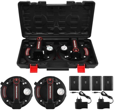 Aofesel 2 Pack 8 Saugheber Akku Fliesenheber mit Manometer, Akku x4, Werkzeugbox, Elektrischer Saugheber Tragkraft 200 KG, Dreigiges Pad Vakuum Glasheber für Transport von Aquarium, Fliesen, Glas