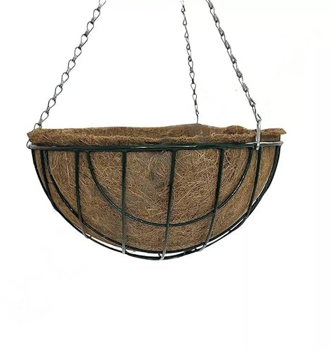 Oakland Gardens Hanging Baskets 18(45cm) Metal Green Planter Chain with Liners Round Wire Coco | fence planters garden outdoor pots hanging baskets | x 6