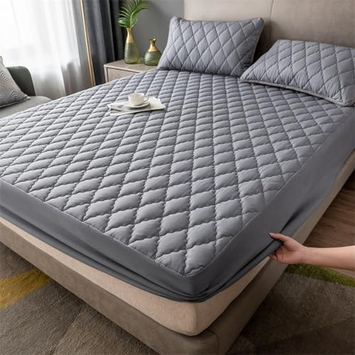 KLUOT Spannbettlaken wasserdicht 200 x 200 cm Matratzenschoner dunkelgrau | 100% Wasserdicht Spannbetttuch bis 30cm Matratzenhöhe Rundumgummizug Bequemes und atmungsaktiv Pflegeleichte Bettlaken