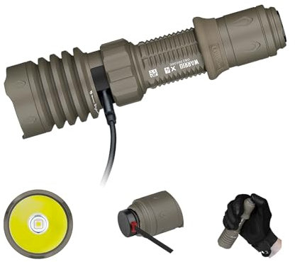 OLIGHT Warrior X 4 LED Taschenlampe 2600 Lumen 630 Meter Leuchtweite, Aufladen über USB und Tybe C Helle Taktische Taschenlampe IPX8 Wasserdicht mit Holster (Flache dunkle Erde)