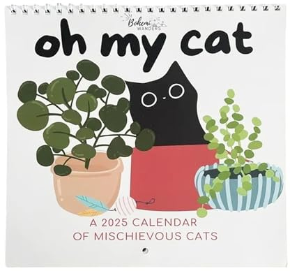 Oh My Cat Kalender 2025,8,26 Zoll Aufhängbarer Mischievous Cat Kalender,Mischievous Cats-Kalender 2025,Lustiger Katzen Wandkalender 2025,Familienplaner Tageskalender,Heimdekoration Für Katzenliebhaber
