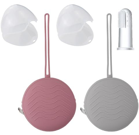 Porta Succhietto in Silicone, Lavabile Contenitore per Ciuccio, Custodia in Silicone per Ciucci per Bambini da Viaggio, Chiusura a Cerniera per Ciuccio, con 1 Spazzolino da Denti in Silicone Bianco