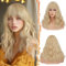 BARSDAR 46cm Gewellt Blond Perücke mit Pony, Mittel Lange Gewellt Blond Perücke mit Pony für Frauen Lockige Hitzebeständig Synthetisches Schulterlange Perücke Tay lor Perücken - Beige Blond Mix