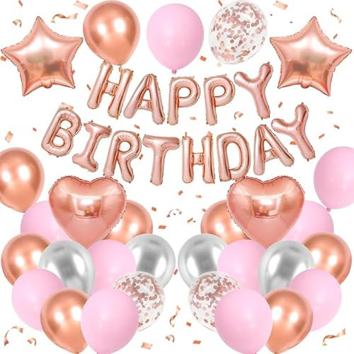 DazzJoy Happy Birthday Ballon Rosagold Rosa Set, Geburtstagsdeko Rosagold Rosa Ballons, Helium Luftballons Geburtstag Deko, Happy Birthday Luftballon für Kindergeburtstag Deko Mädchen, Frau Deko