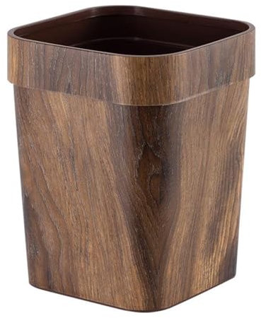 Trash can with 16L wastepaper basket for office, bathroom, living room and small spaces, smooth design with soft texture, plastic/brown wood color